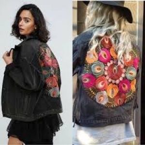 RARE FREE PEOPLE Very rare, very unique, embroidered denim jacket